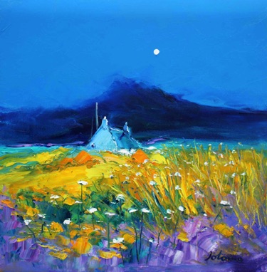 Two haystacks in the moonlight South Uist 20x20